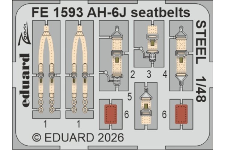 1:48 Eduard FE1593 Zoom Set - Steel Seat Belts for Hughes AH-6 J - ICM - Edufe1593 xs 1 - EDUFE1593-XS