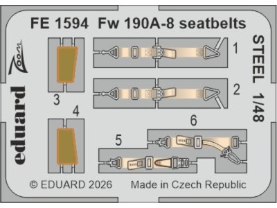 1:48 Eduard FE1594 Zoom Set - Steel Seat Belts for Focke-Wulf Fw 190 A-8 - HobbyBoss - Edufe1594 xs 1 - EDUFE1594-XS