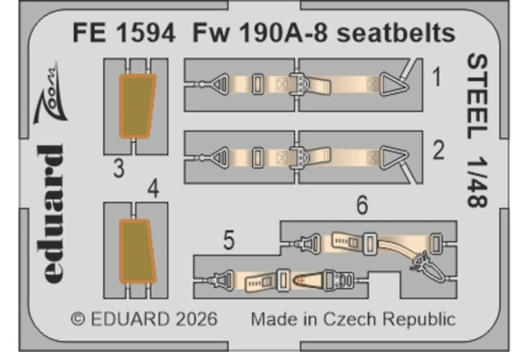 1:48 Eduard FE1594 Zoom Set - Steel Seat Belts for Focke-Wulf Fw 190 A-8 - HobbyBoss - Edufe1594 xs 1 - EDUFE1594-XS
