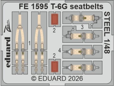 1:48 Eduard FE1595 Zoom Set - Steel Seat Belts for North American T-6G Texan - Italeri - Edufe1595 xs 1 - EDUFE1595-XS