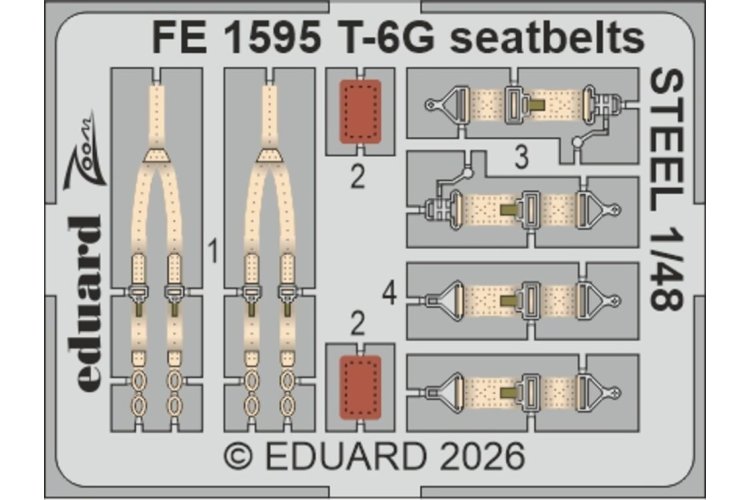 1:48 Eduard FE1595 Zoom Set - Steel Seat Belts for North American T-6G Texan - Italeri - Edufe1595 xs 1 - EDUFE1595-XS