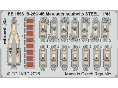 1:48 Eduard FE1596 Zoom Set - Steel Seat Belts for Martin B-26C-45 Marauder - ICM - Edufe1596 xs 1 - EDUFE1596-XS