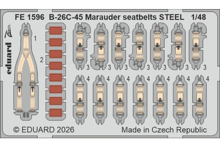1:48 Eduard FE1596 Zoom Set - Steel Seat Belts for Martin B-26C-45 Marauder - ICM - Edufe1596 xs 1 - EDUFE1596-XS