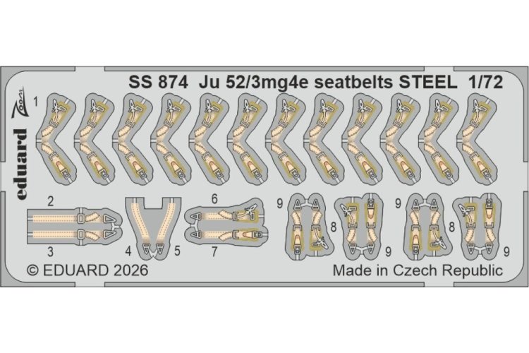 1:72 Eduard SS874 Zoom Set - Steel Seatbelts for Junkers Ju 52/3mg4e - Airfix - Eduss874 xs 1 - EDUSS874-XS