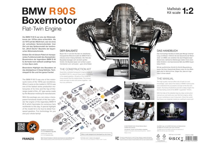 1:2 Franzis 67009 BMW R90S Flat Twin Engine - Fr67009 14 - FR67009