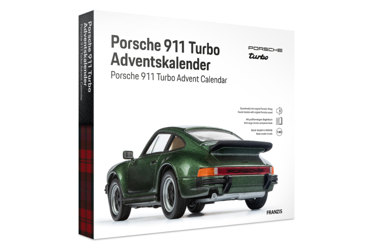 1:43 Franzis 67233 Porsche 911 Turbo - Groen Metallic - Sport Auto - Adventskalender met Geluid - Fr67233 9 1 143 franzis 67233 porsche 911 turbo green metallic sports car advent calendar with sound - FR67233-9