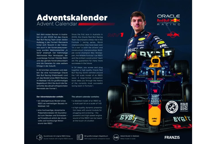 1:43 Franzis 67245 Oracle Red Bull Racing RB20 - Formula 1 - Max Verstappen No.1 - Advent Calendar with Sound - Fr67245 2 2 143 franzis 67245 oracle red bull racing rb20 formule 1 max verstappen no1 adventskalender - FR67245-2