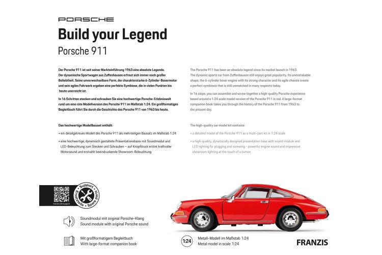 1:24 Franzis 67247 Build your Legend - Porsche 911 - Rood - Geluid en LED-verlichting - Fr67247 5 - FR67247