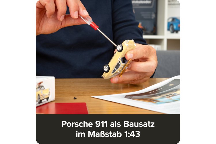 1:43 Franzis 67263 Porsche 911 met Surfplank - Champagnegeel - Adventskalender met Geluid - Fr67263 20 - FR67263