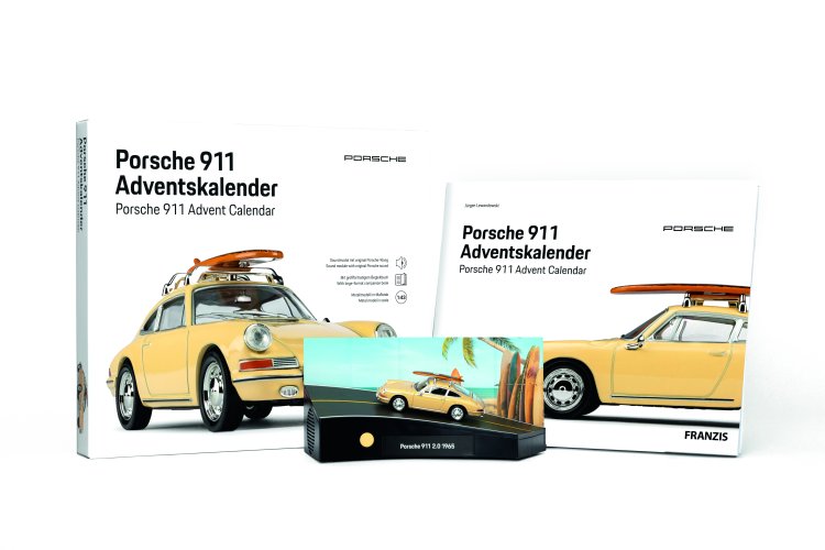 1:43 Franzis 67263 Porsche 911 met Surfplank - Champagnegeel - Adventskalender met Geluid - Fr67263 5 - FR67263