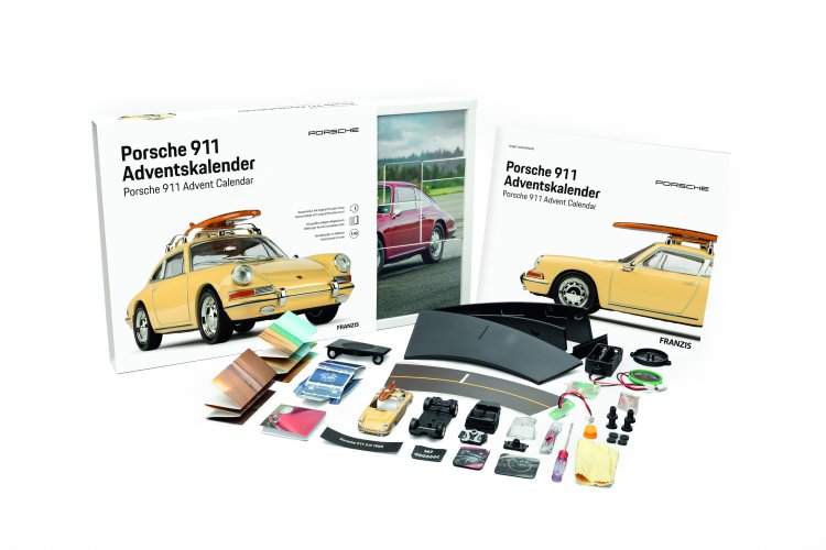 1:43 Franzis 67263 Porsche 911 met Surfplank - Champagnegeel - Adventskalender met Geluid - Fr67263 6 - FR67263