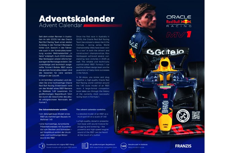 1:43 Franzis 67265 Oracle Red Bull Racing RB21 - Max Verstappen - Formule 1 - Adventskalender met Geluid - Fr67265 4 - FR67265