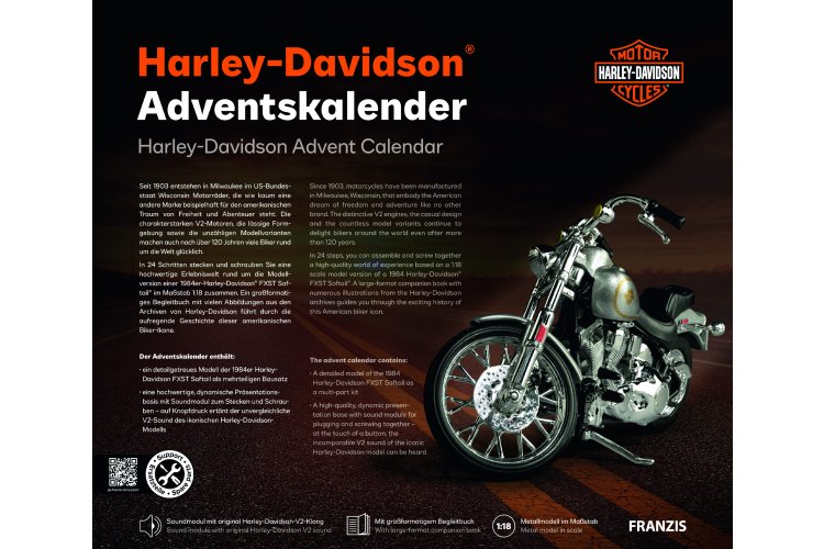 1:18 Franzis 67284 Harley-Davidson FXST Softail 1984 - Adventskalender met Geluid - Fr67284 5 - FR67284