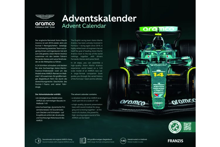 1:43 Franzis 67325 Aston Martin Aramco AMR25 - Fernando Alonso - Formula 1 - Advent Calendar with Sound - Fr67325 5 - FR67325