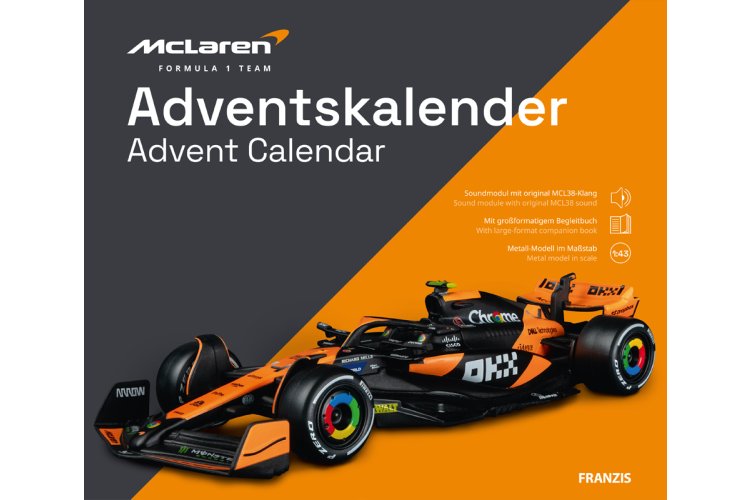 1:43 Franzis 67391 McLaren MCL38 - Formula 1 - Lando Norris No.4 - Advent Calendar with Sound - Fr67391 6 2 143 franzis 67391 mclaren mcl38 formule 1 lando norris no4 adventskalender met geluid - FR67391-6