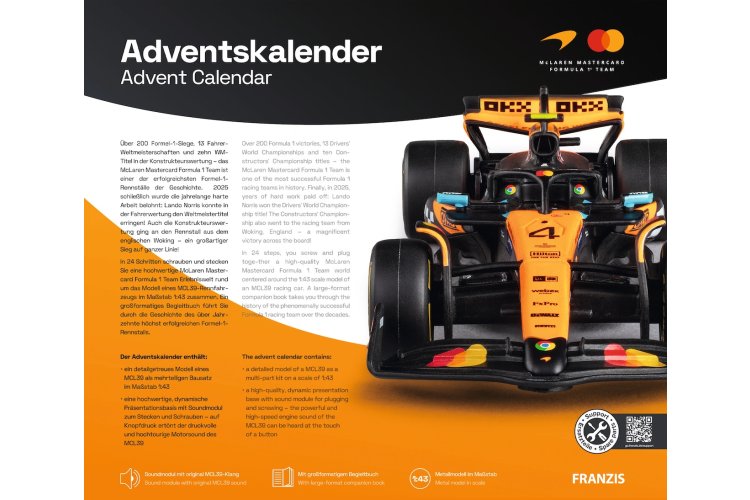 1:43 Franzis 67401 McLaren MCL39 - Lando Norris - 2025 World Champion - Advent Calendar with Sound - Fr67401 9 - FR67401