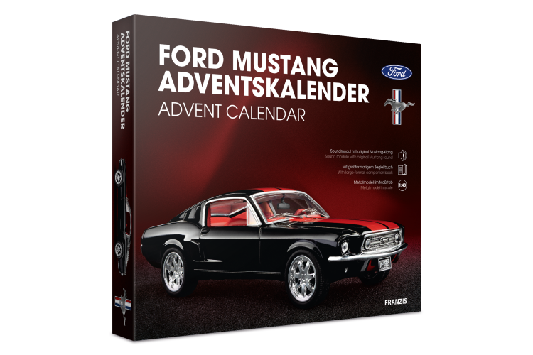 1:43 Franzis 67965 Ford Mustang Fastback 1967 - Raven Black - Advent Calendar with Sound - Fr67965 2 - FR67965