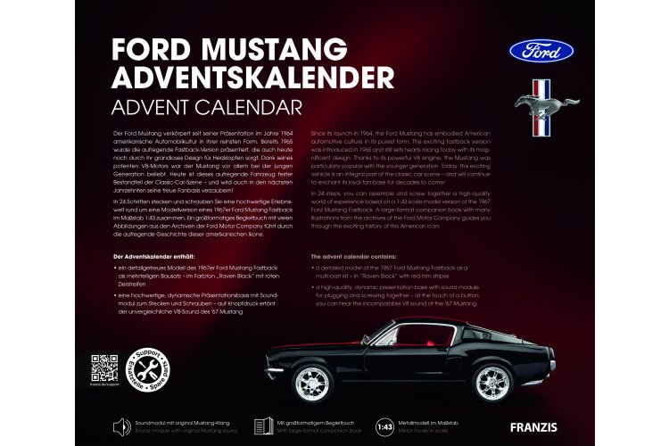 1:43 Franzis 67965 Ford Mustang Fastback 1967 - Raven Black - Advent Calendar with Sound - Fr67965 5 - FR67965