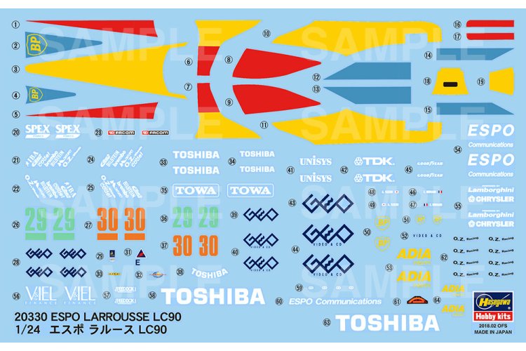 1:24 Hasegawa 20330 ESPO Larrousse Lola LC90 Lamborghini 1990 - Limited Edition - Britse Formule 1-auto - Has20330 3 - HAS20330