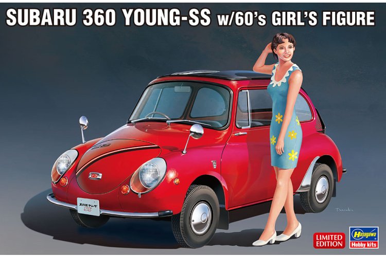 1:24 Hasegawa 52291 Subaru 360 Young-SS met Jaren 60 Vrouwenfiguur - Japanse Klassieke Auto - Has52291 1 - HAS52291