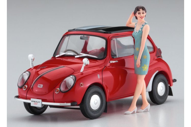 1:24 Hasegawa 52291 Subaru 360 Young-SS met Jaren 60 Vrouwenfiguur - Japanse Klassieke Auto - Has52291 2 - HAS52291