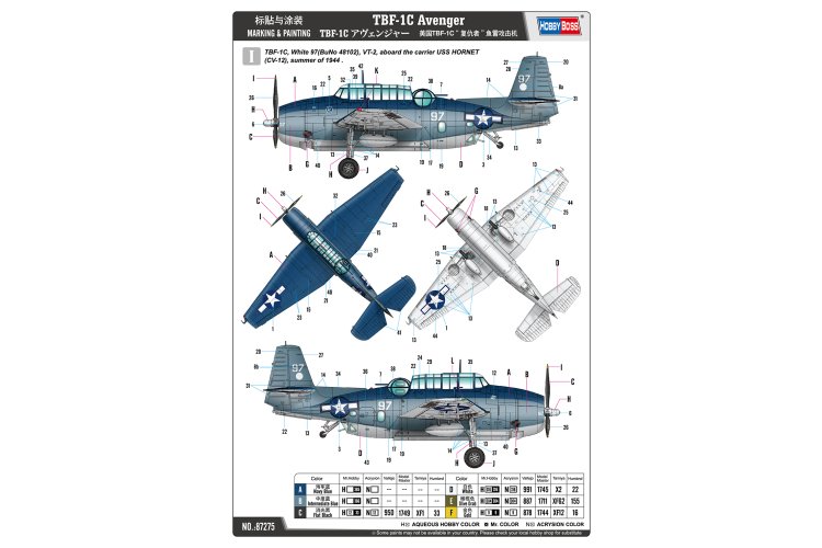 1:72 HobbyBoss 87275 Grumman TBF-1C Avenger WWII &ndash; American Propeller Aircraft - Hbs87275 5 - HBS87275