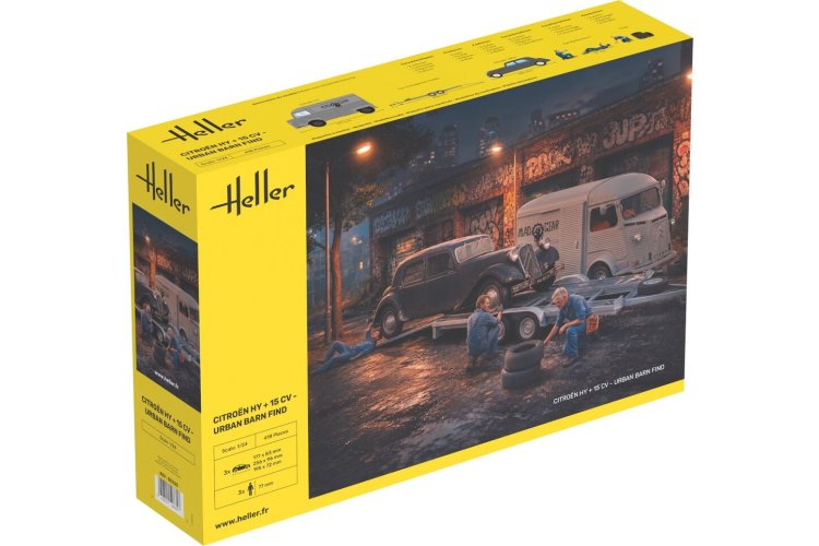 1:24 Heller 50335 Citro&euml;n HY & 15CV Urban Barn Find - 2 French Classic Cars with 3 Figures - Hel50335 1 - HEL50335