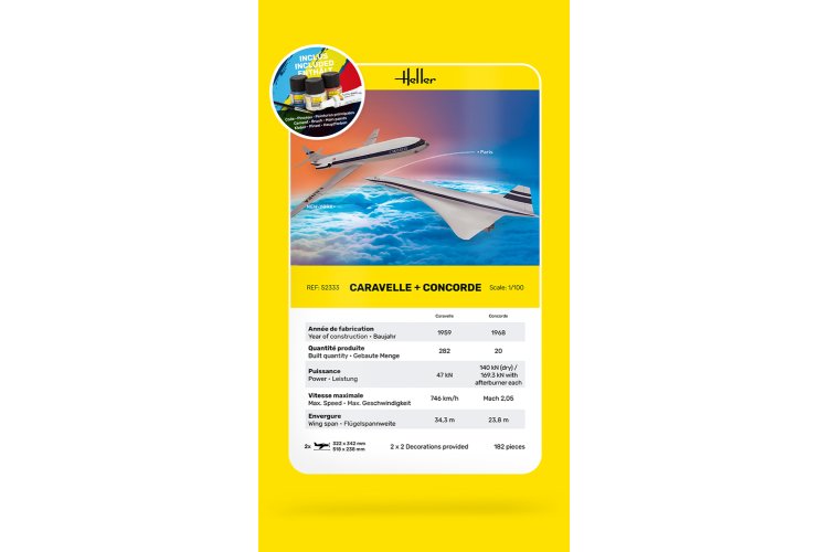 1:100 Heller 52333 Caravelle and Concorde Planes - Starter Kit - Hel52333 2 - HEL52333