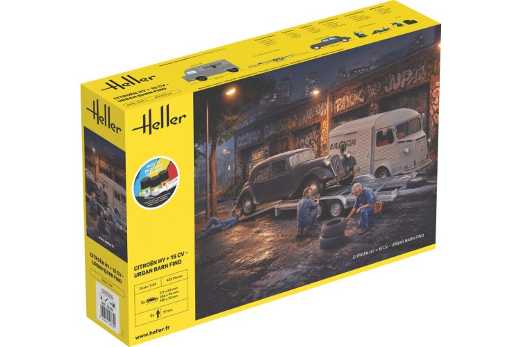 1:24 Heller 52335 Citro&euml;n HY & 15CV Urban Barn Find - 2 French Classic Cars with 3 Figures - Starter Kit - Hel52335 1 - HEL52335