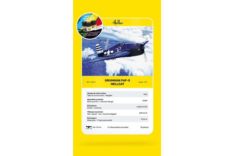 1:72 Heller 56272 Grumman F6F-5 Hellcat - Amerikaans Jachtvliegtuig - Starter Kit - Hel56272 7 - HEL56272
