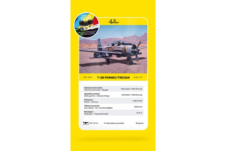 1:72 Heller 56279 T-28 Fennec/Trojan - Frans-Amerikaans Trainings- en Licht Aanvalsvliegtuig - Starter Kit - Hel56279 7 - HEL56279