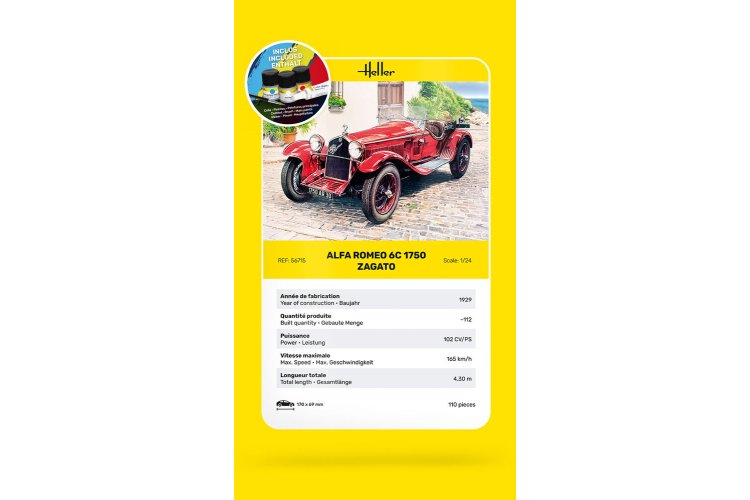 1:24 Heller 56715 Alfa Romeo 6C 1750cc Zagato - Italiaanse Auto - Starter Kit - Hel56715 6 - HEL56715