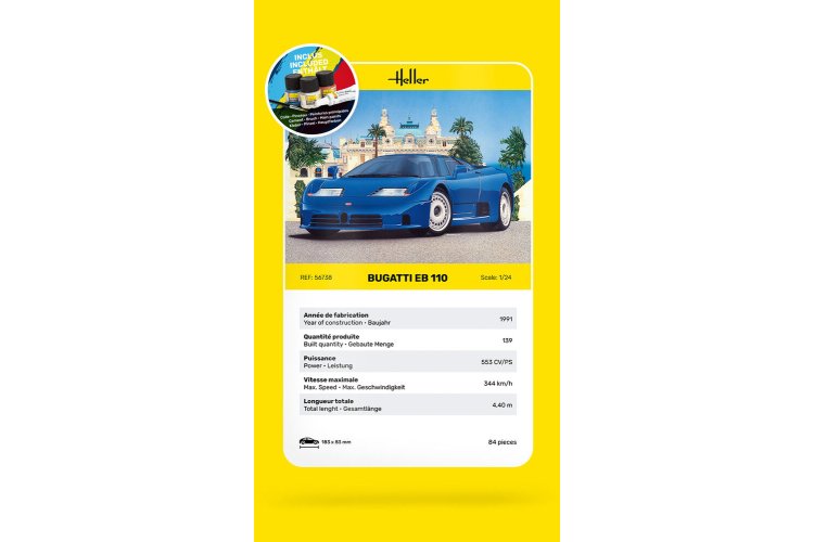 1:24 Heller 56738 Bugatti EB 110 Car - Starter Kit - Hel56738 4 - HEL56738