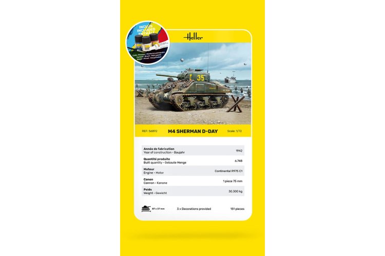 1:72 Heller 56892 M4 Sherman D-Day &ndash; American Medium Tank &ndash; Starter Kit - Hel56892 7 - HEL56892