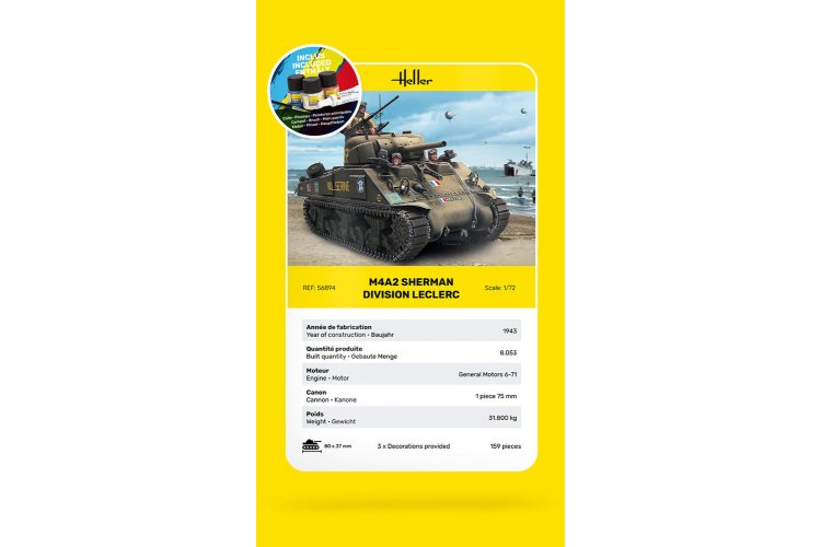 1:72 Heller 56894 M4A2 Sherman Division Leclerc - Franse Middelzware Tank - Starter Kit - Hel56894 7 - HEL56894