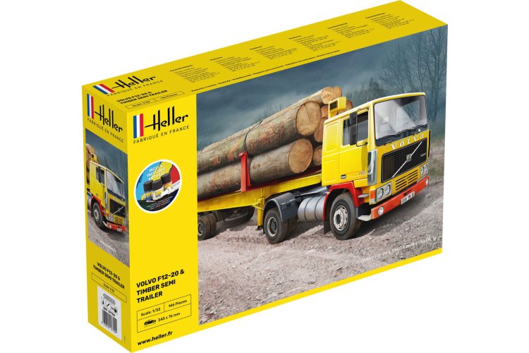 1:32 Heller 57704 Volvo F-12-20 Globetrotter w/Timber Trailer - Starter Kit - Hel57704 1 - HEL57704