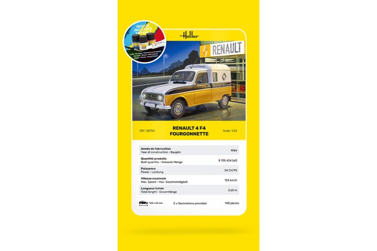 1:24 Heller 58700 Renault 4 F4 Fourgonnette - Franse Klassieke Bestelwagen - Starter Kit - Hel58700 11 - HEL58700