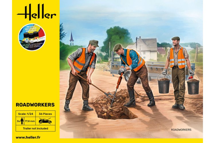 1:24 Heller 58754 Wegwerkers voor Diorama - 3 Figuren - 77,8mm - Starter Kit - Hel58754 3 - HEL58754