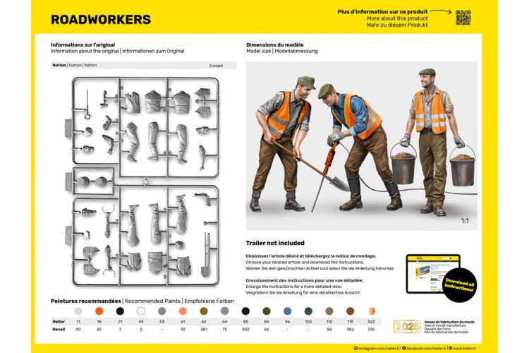 1:24 Heller 58754 Wegwerkers voor Diorama - 3 Figuren - 77,8mm - Starter Kit - Hel58754 4 - HEL58754