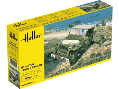 1:72 Heller 79997 US 1/4 Ton Truck & Trailer - Amerikaanse Terreinwagen met Aanhanger - Hel79997 1 - HEL79997