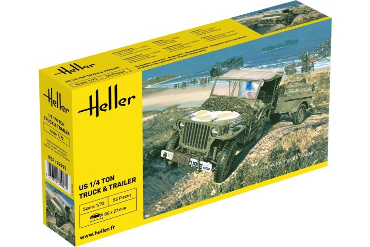 1:72 Heller 79997 US 1/4 Ton Truck & Trailer - Amerikaanse Terreinwagen met Aanhanger - Hel79997 1 - HEL79997