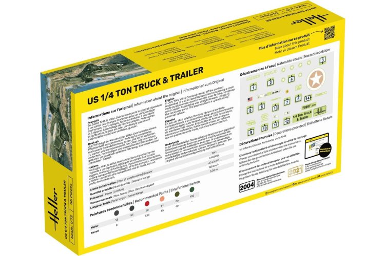 1:72 Heller 79997 US 1/4 Ton Truck & Trailer - Amerikaanse Terreinwagen met Aanhanger - Hel79997 2 - HEL79997