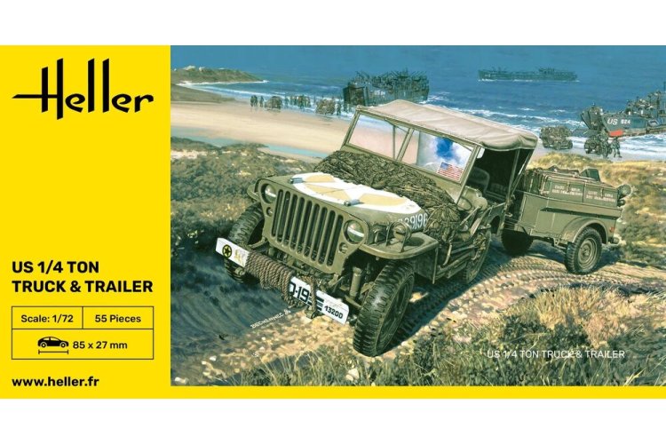 1:72 Heller 79997 US 1/4 Ton Truck & Trailer - Amerikaanse Terreinwagen met Aanhanger - Hel79997 3 - HEL79997