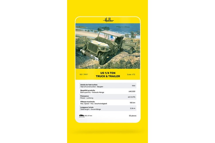 1:72 Heller 79997 US 1/4 Ton Truck & Trailer - Amerikaanse Terreinwagen met Aanhanger - Hel79997 6 - HEL79997