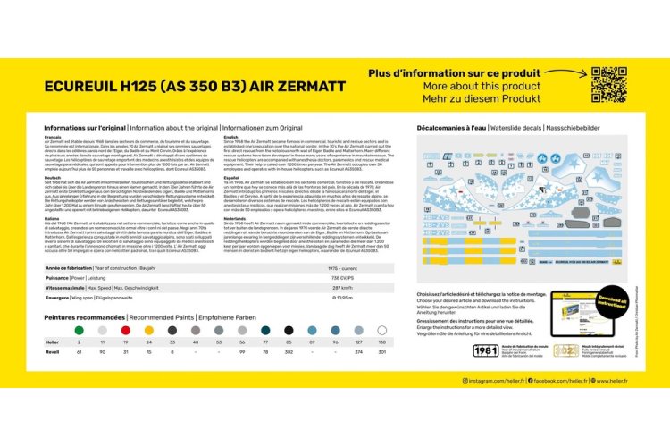 1:48 Heller 80490 Heli Ecureuil H125 - AS 350 B3 - Air Zermatt - Hel80490 1 - HEL80490