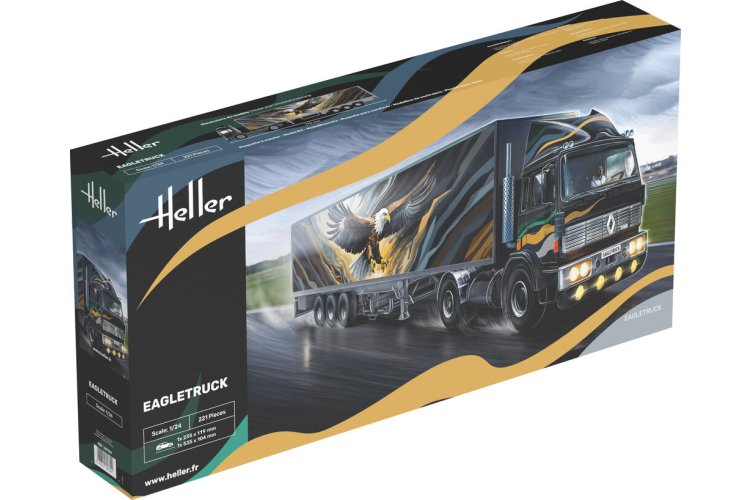 1:24 Heller 80784 Renault Eagletruck - Vrachtwagen 4x2 met dichte 3-assen kastentrailer - Hel80784 1 - HEL80784