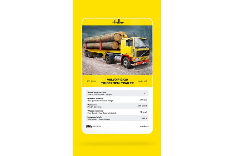 1:32 Heller 81704 Volvo F-12-20 Globetrotter with Timber Trailer - Hel81704 3 - HEL81704