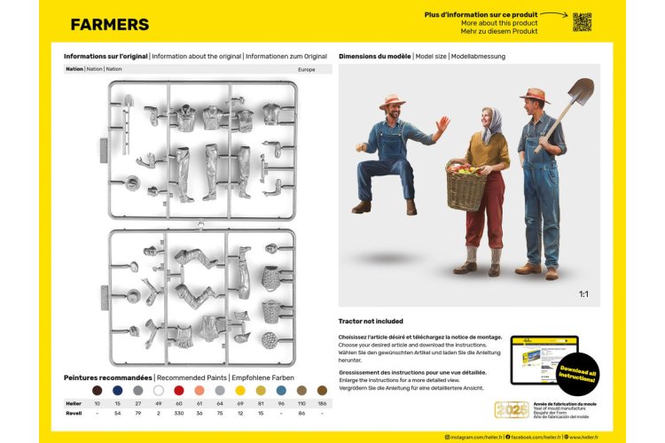 1:24 Heller 82752 Boeren voor Diorama - 3 Figuren - Hel82752 3 - HEL82752