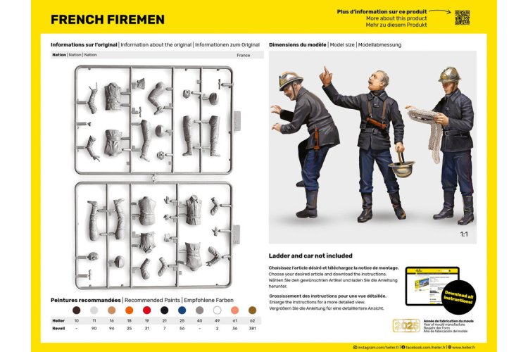 1:24 Heller 82753 Franse Brandweermannen voor Diorama - 3 Figuren - Hel82753 3 - HEL82753
