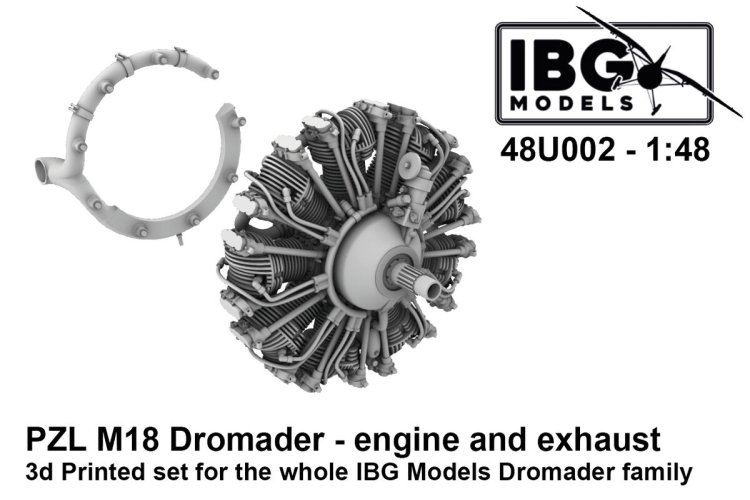 1:48 IBG Models 48U002 3D-geprinte Upgradeset - Motor en Uitlaat voor PZL M18 Dromader - Ibg48u002 1 - IBG48U002